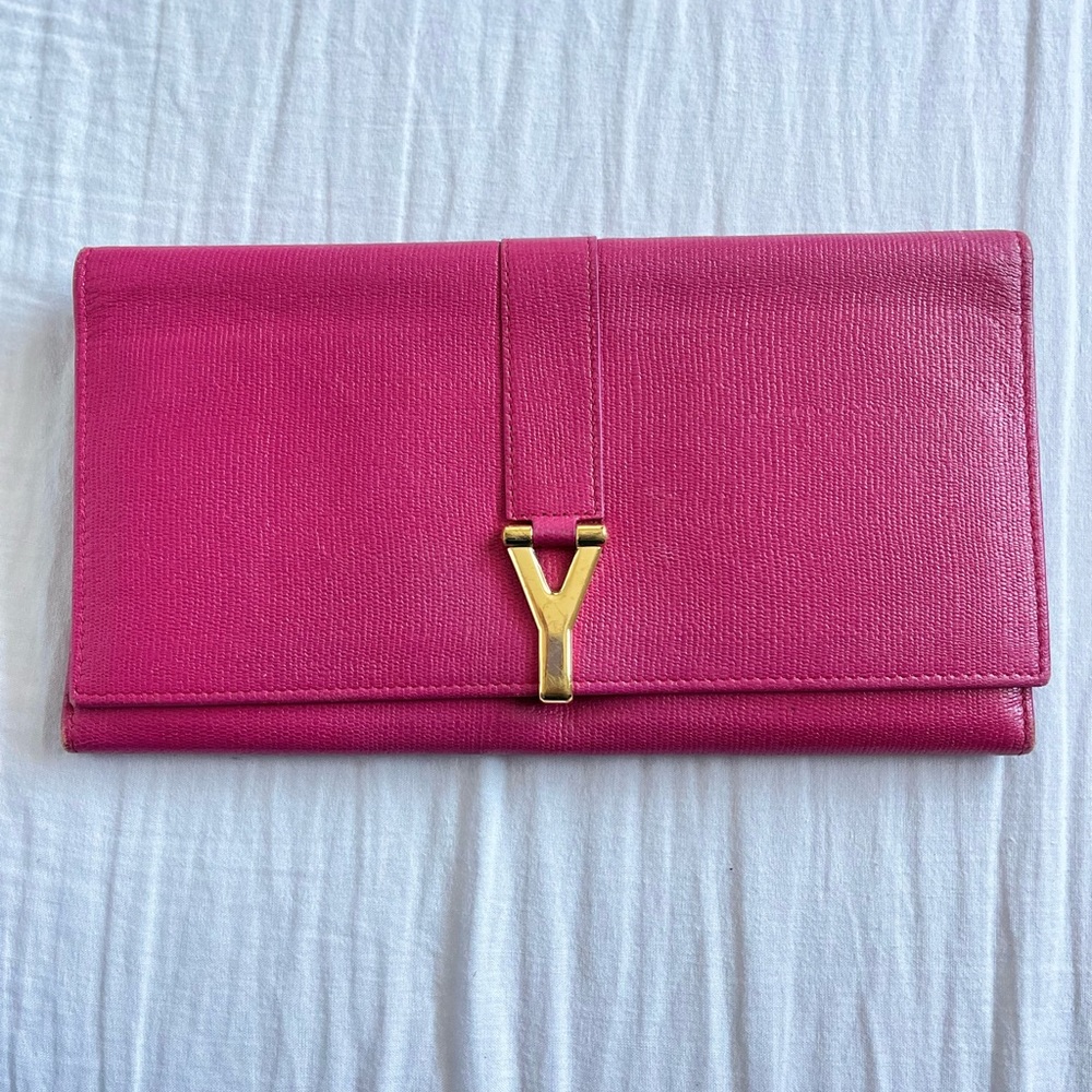 Saint Laurent Linge Y Logo Gold Clutch - Picture 1 of 2